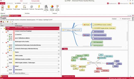 Softwarescreen Projektbaum im Quality Center Modul APQP